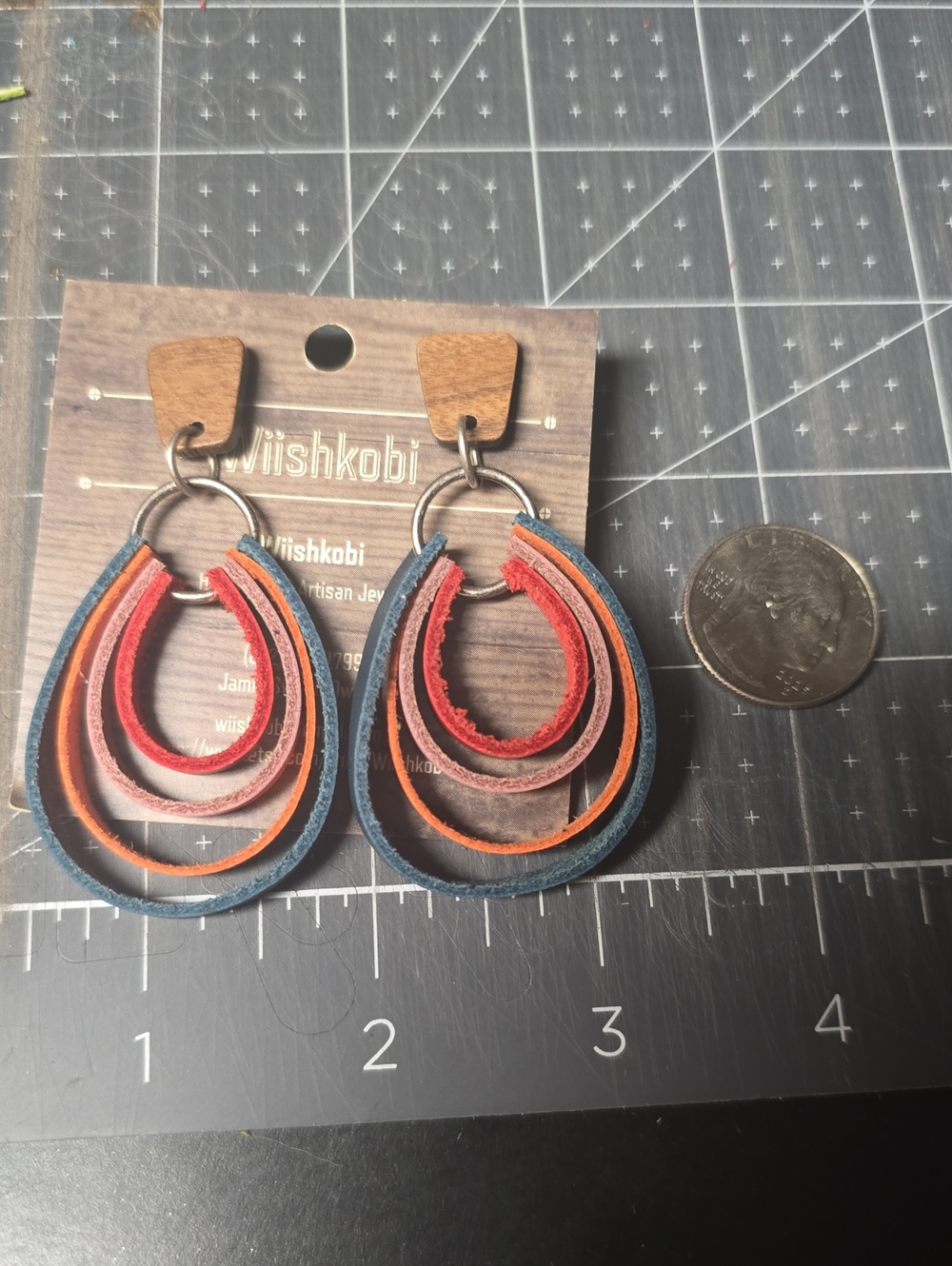 Multicolor Layered Leather Teardrop Earrings - Blue/Red/Orange